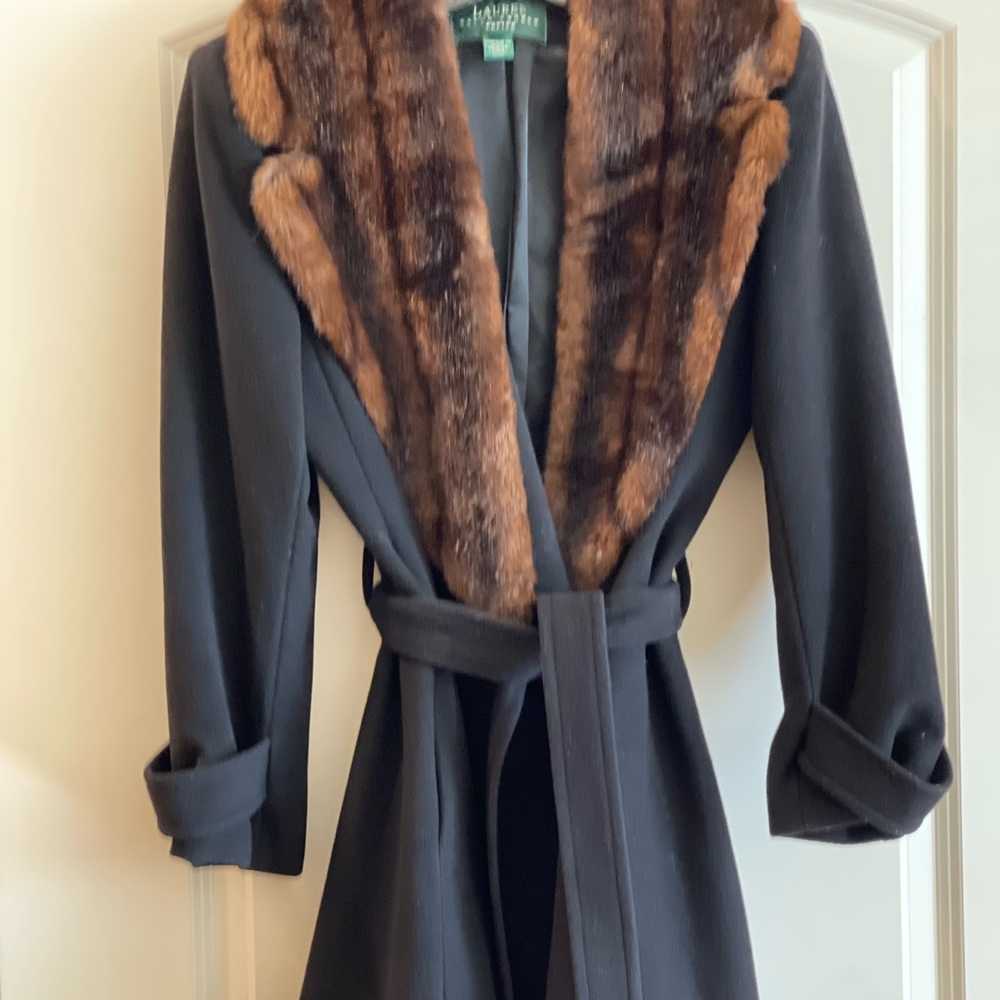 Lauren Ralph Lauren Black Coat with Brown Fur Collar